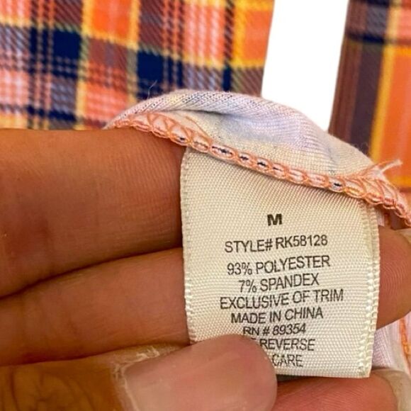 No Comment Peach Plaid Long Sleeve Button-Down Shirt Size M - Picture 5 of 6